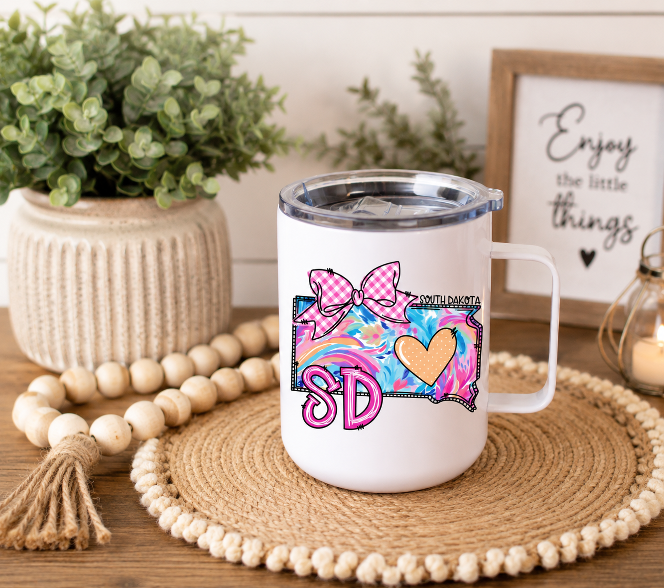 South Dakota 12oz Camper Mug – Colorful SD State Coffee Cup, South Dakota Gift for Her