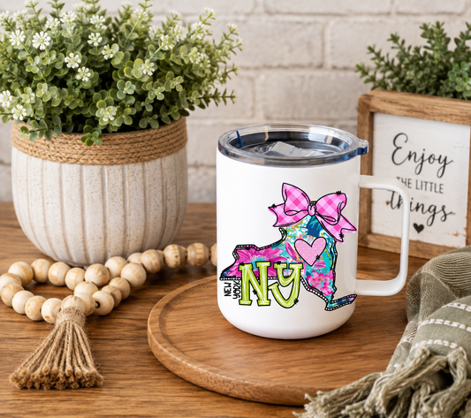 New York 12oz Camper Mug – Colorful NY State Coffee Mug, New York Gift for Her, Home State Travel Cup