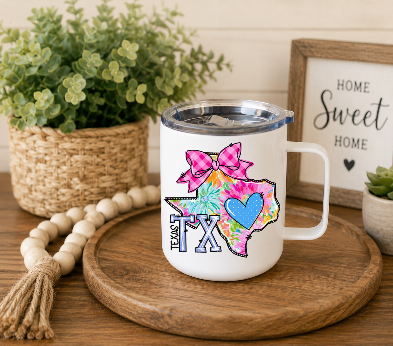 Texas 12oz Camper Mug – Colorful TX State Coffee Mug, Texas Gift for Her, Home State Travel Cup