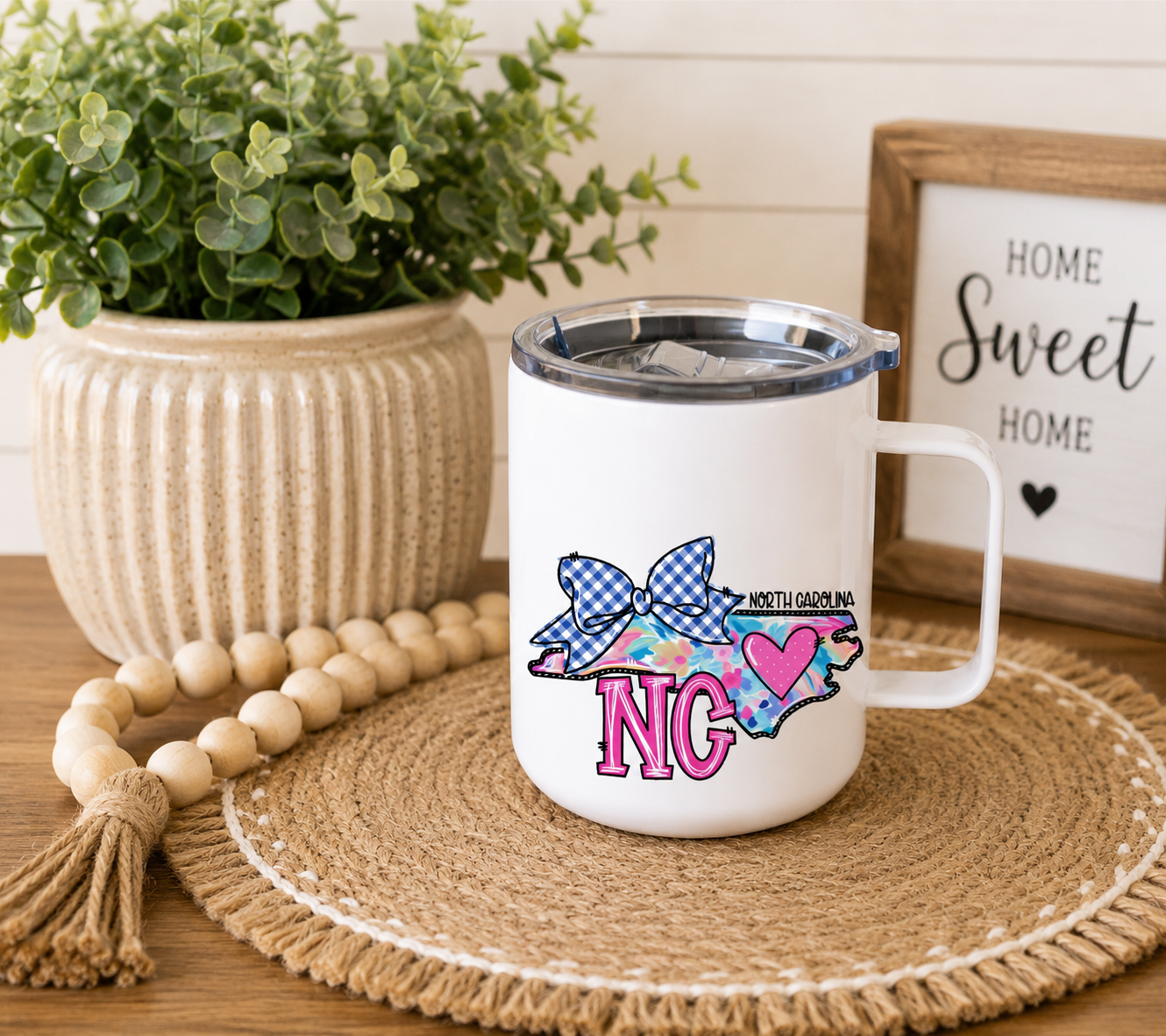 North Carolina 12oz Camper Mug – Colorful NC State Coffee Mug, North Carolina Gift for Her