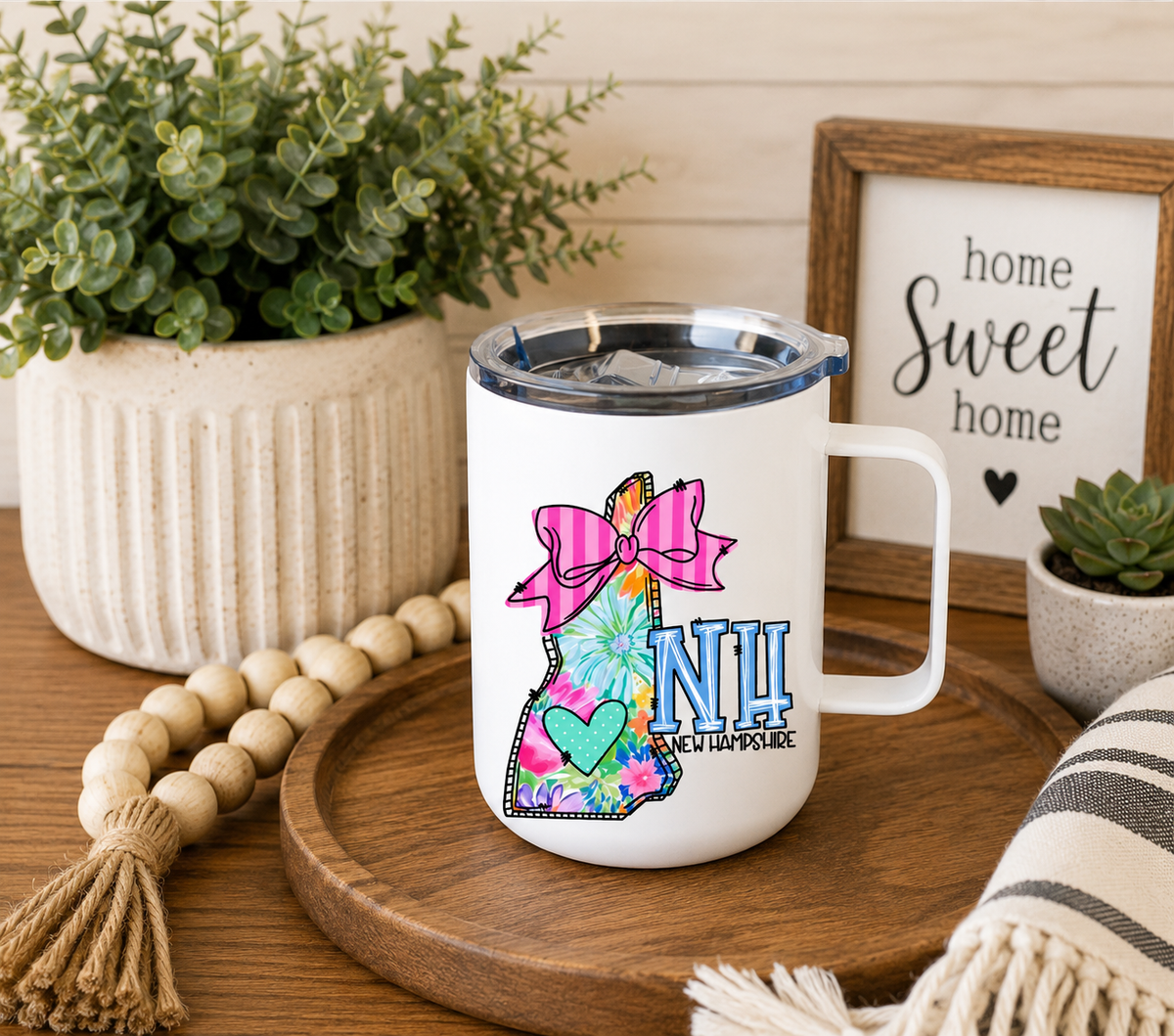 New Hampshire 12oz Camper Mug – Colorful NH State Coffee Mug, New Hampshire Gift for Her, Home State Cup