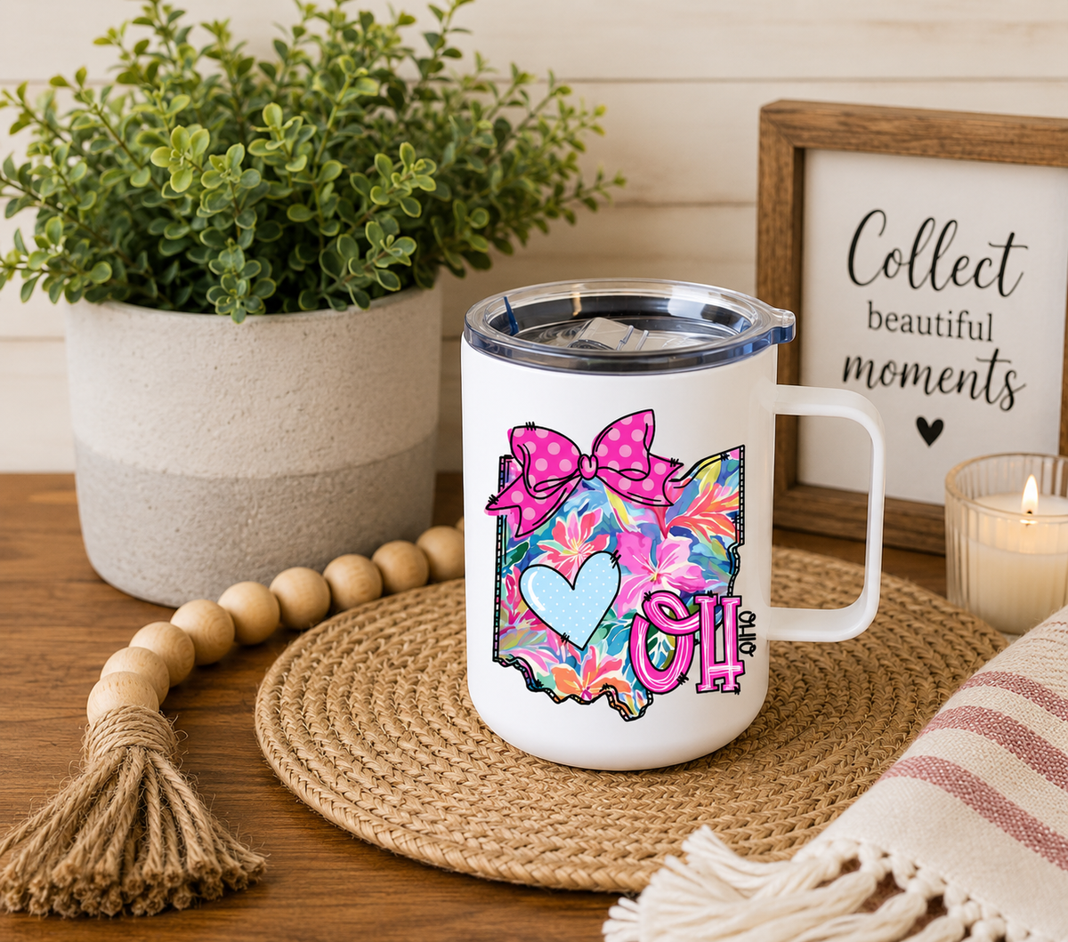 Ohio 12oz Camper Mug – Colorful OH State Coffee Mug, Ohio Gift for Her, Home State Travel Mug