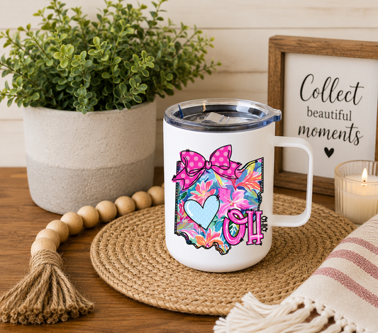 Ohio 12oz Camper Mug – Colorful OH State Coffee Mug, Ohio Gift for Her, Home State Travel Mug