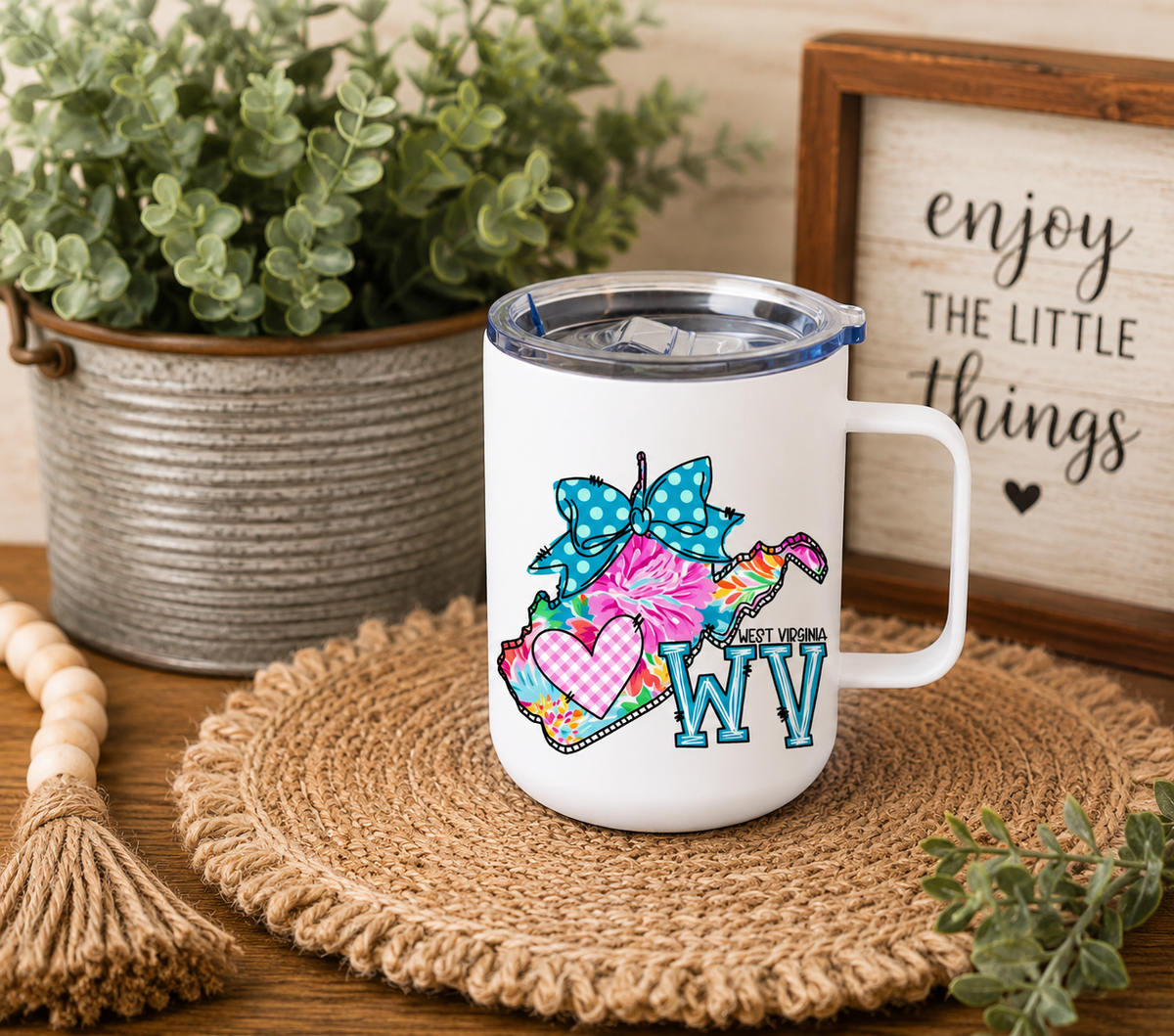 West Virginia 12oz Camper Mug, Colorful WV State Coffee Mug, West Virginia Gift for Her, Home State Mug