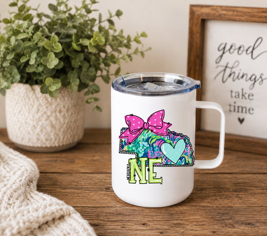 Nebraska 12oz Camper Mug, Colorful NE State Coffee Mug, Nebraska Gift for Her, Home State Mug