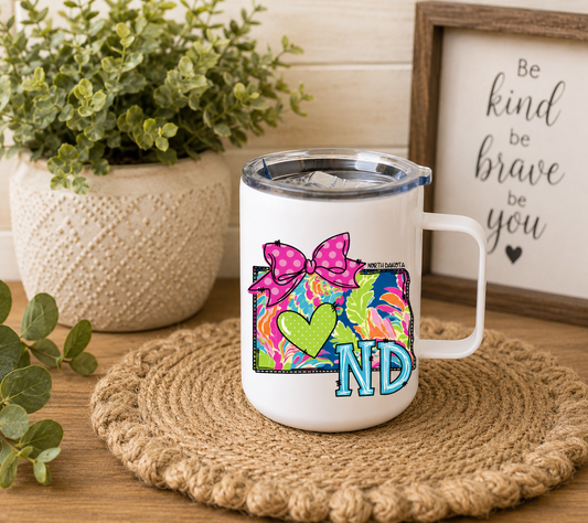 North Dakota 12oz Camper Mug, Colorful ND State Coffee Mug, North Dakota Gift for Her, Home State Mug