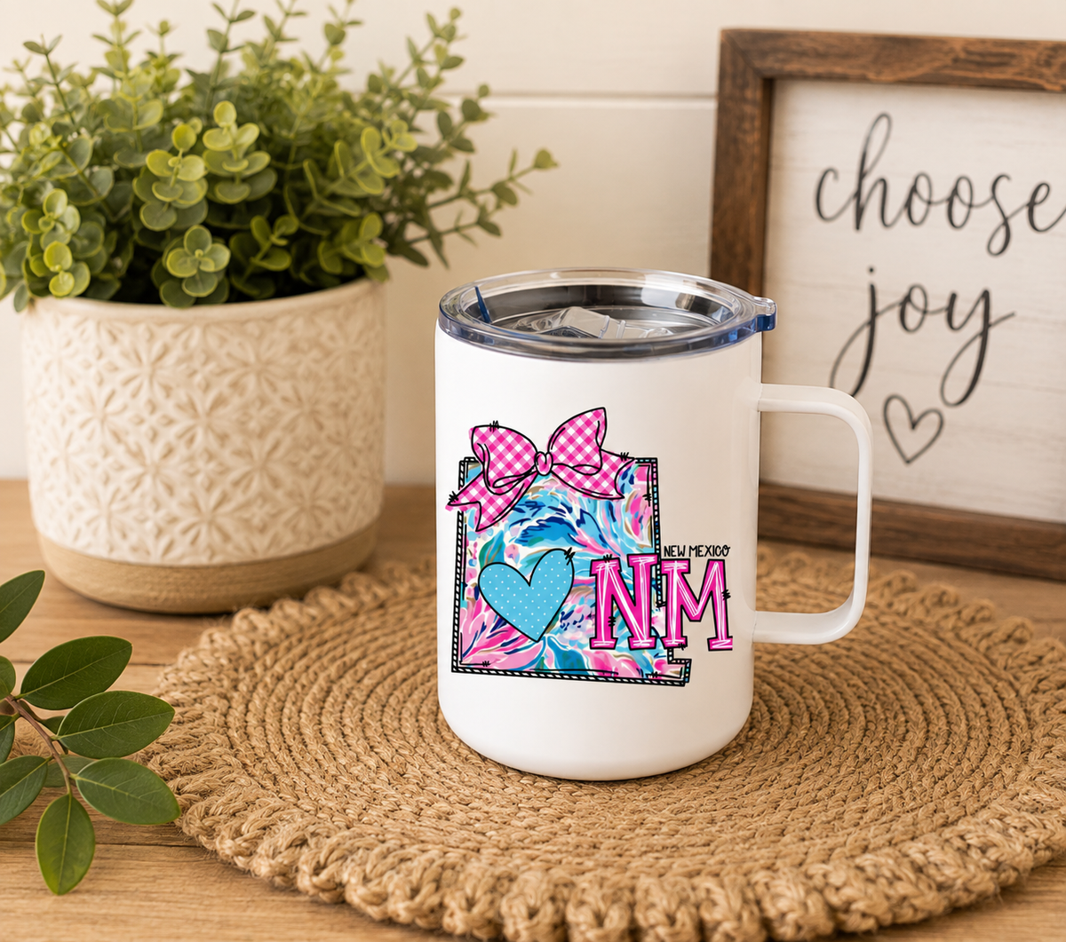 New Mexico 12oz Camper Mug, Colorful NM State Coffee Mug, New Mexico Gift for Her, Home State Mug