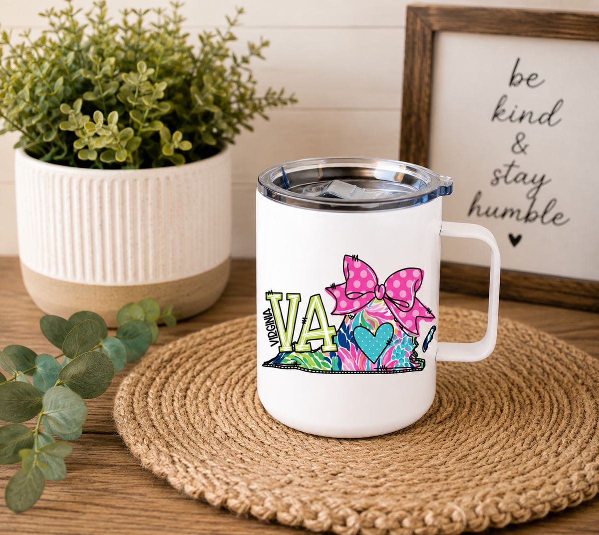 Virginia 12oz Camper Mug, Colorful VA State Coffee Mug, Virginia Gift for Her