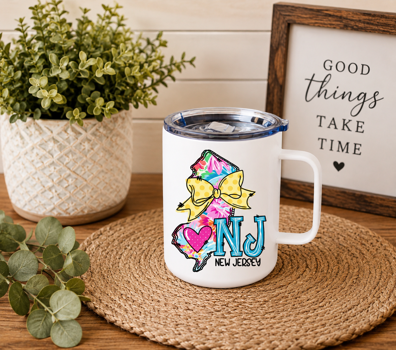 New Jersey 12oz Camper Mug, Colorful NJ State Coffee Mug, New Jersey Gift for Her, Home State Mug
