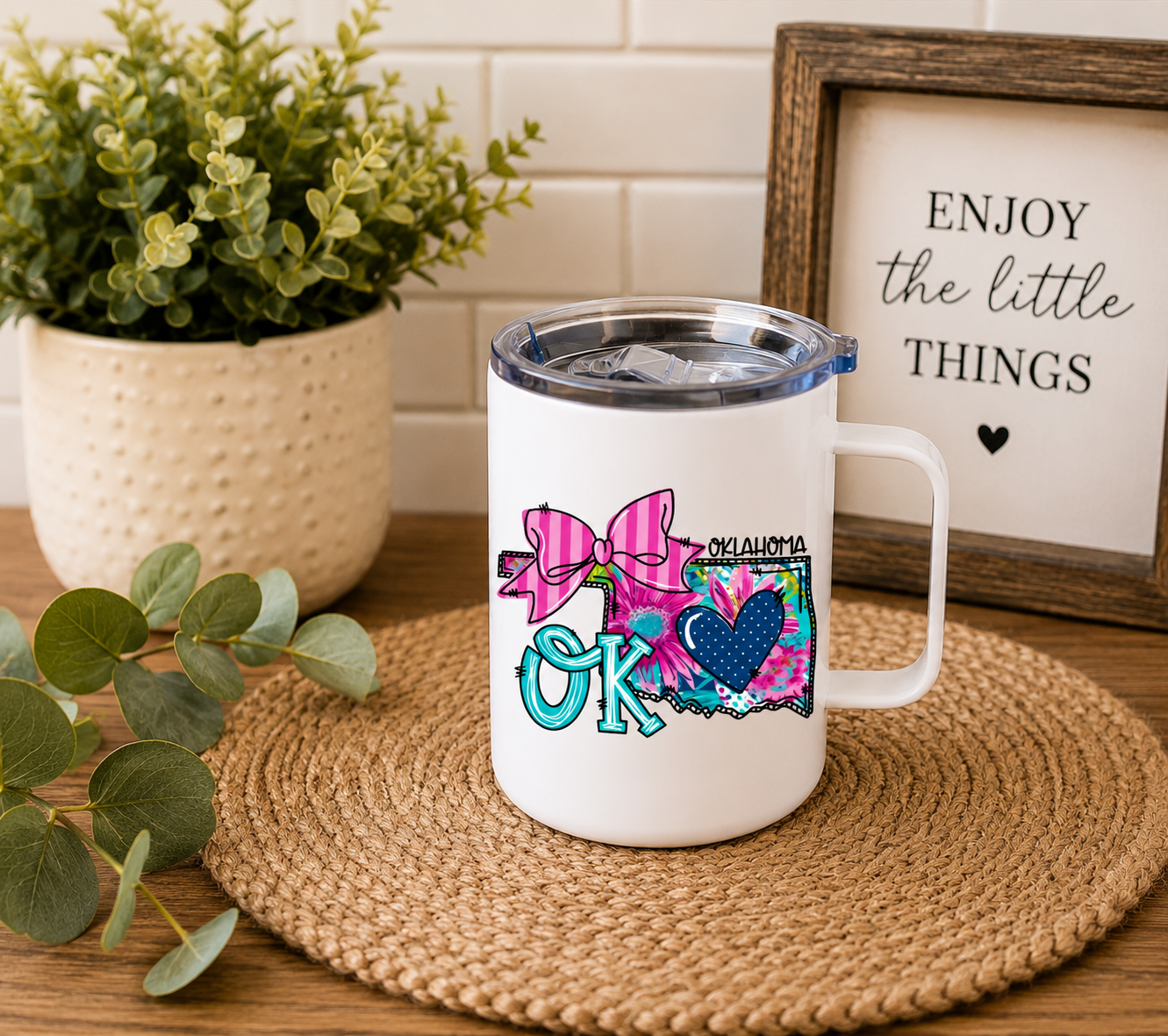 Oklahoma 12oz Camper Mug, Colorful OK State Coffee Mug, Oklahoma Gift for Her, Home State Travel Mug