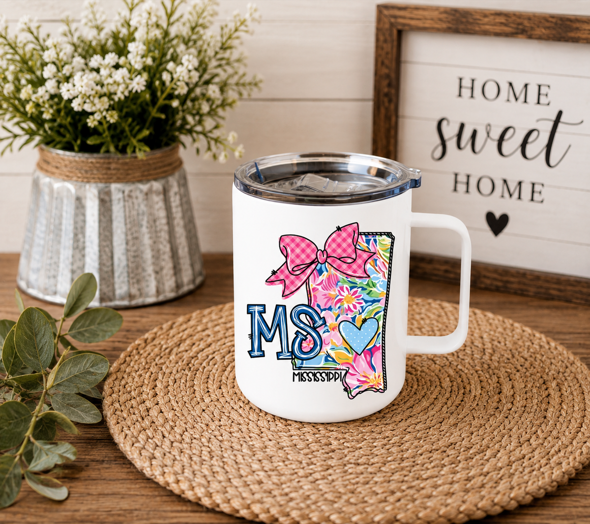 Mississippi 12oz Camper Mug, Colorful MS State Coffee Mug, Mississippi Gift for Her, Home State Travel Mug