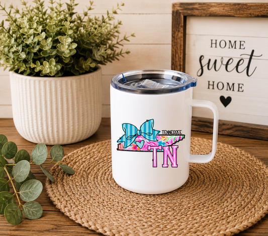 Tennessee 12oz Camper Mug, Colorful TN State Coffee Mug, Tennessee Gift for Her, Home State Travel Mug