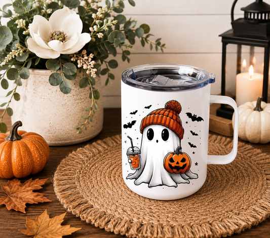 Cute Halloween Ghost 12oz Camper Mug, Spooky Season Coffee Mug, Fall Ghost Mug, Halloween Gift for Her