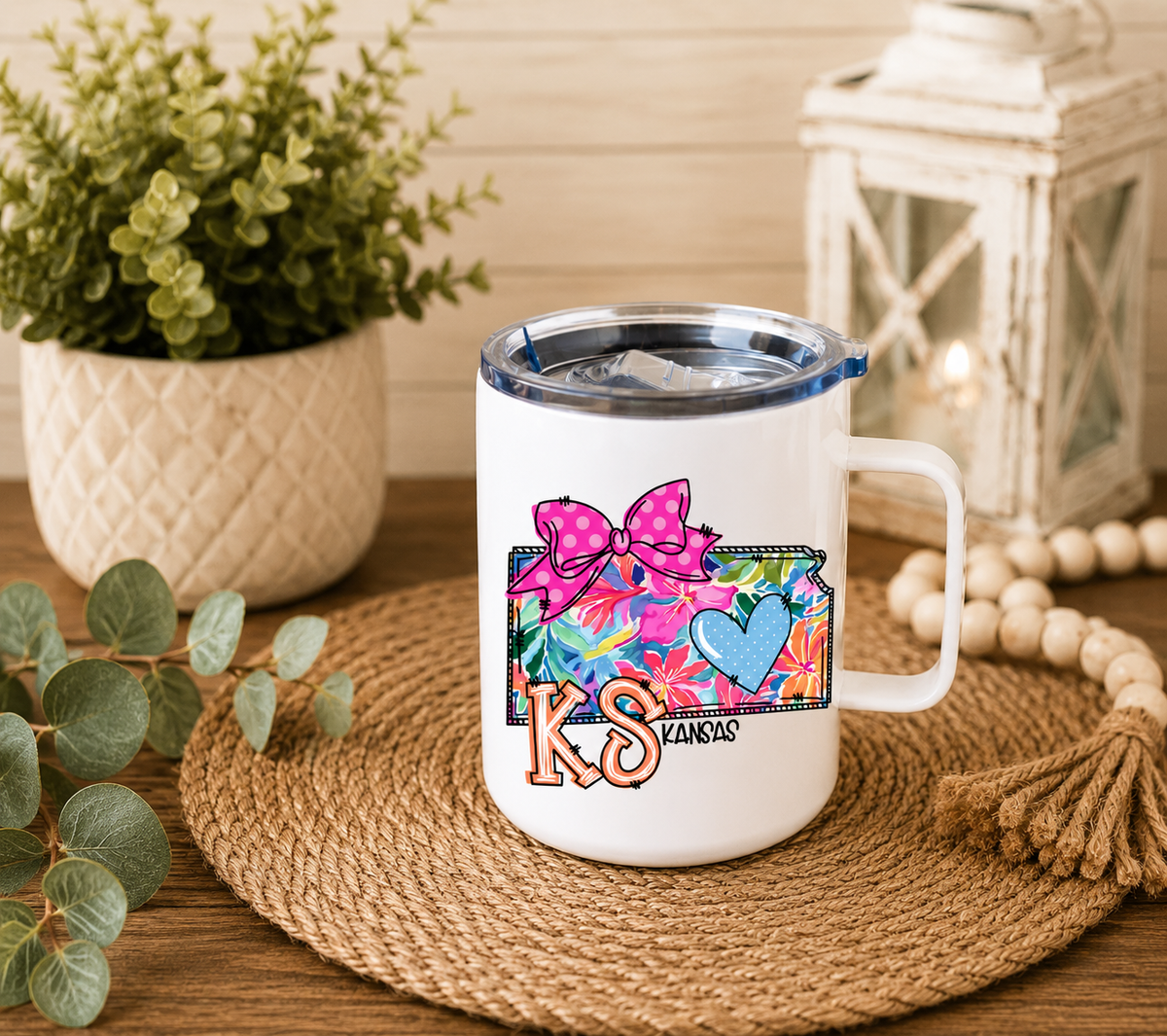 Kansas 12oz Camper Mug, Colorful KS State Coffee Mug, Kansas Gift for Her, Home State Mug