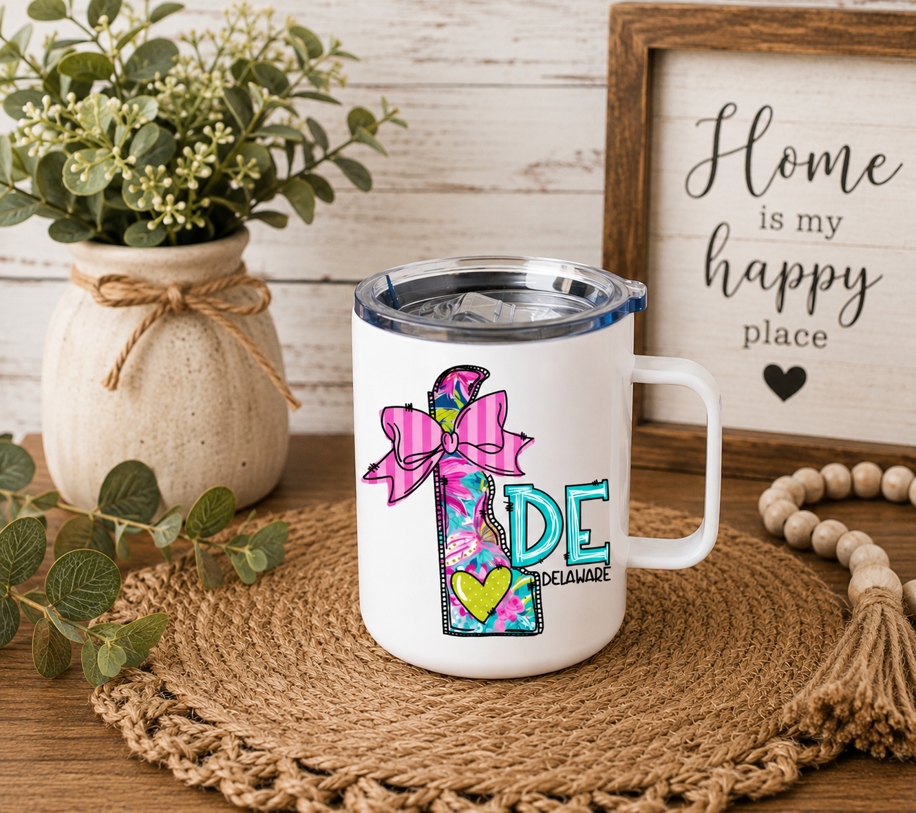 Delaware 12oz Camper Mug, Colorful DE State Coffee Mug, Delaware Gift for Her, Home State Mug