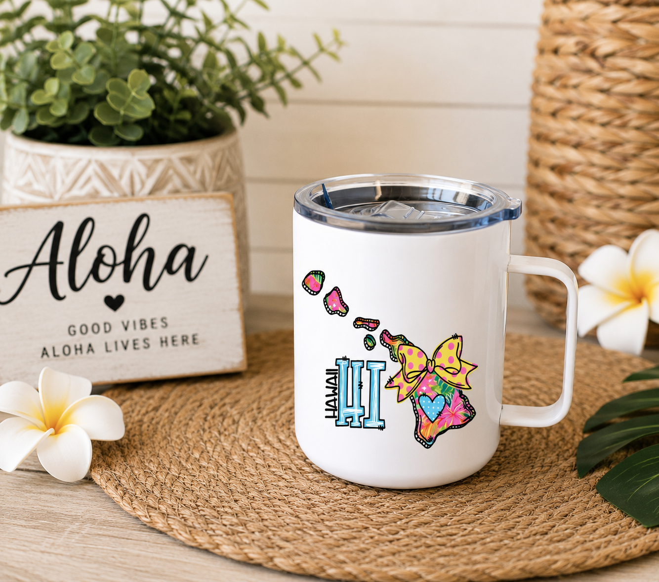 Hawaii 12oz Camper Mug, Colorful HI State Coffee Mug, Hawaii Gift for Her, Hawaiian Island Mug