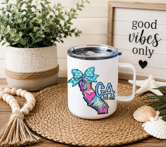 California 12oz Camper Mug, Colorful CA State Coffee Mug, California Gift for Her, Golden State Mug