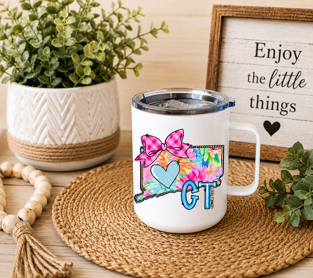 Connecticut 12oz Camper Mug, Colorful CT State Coffee Mug, Connecticut Gift for Her, Home State Mug