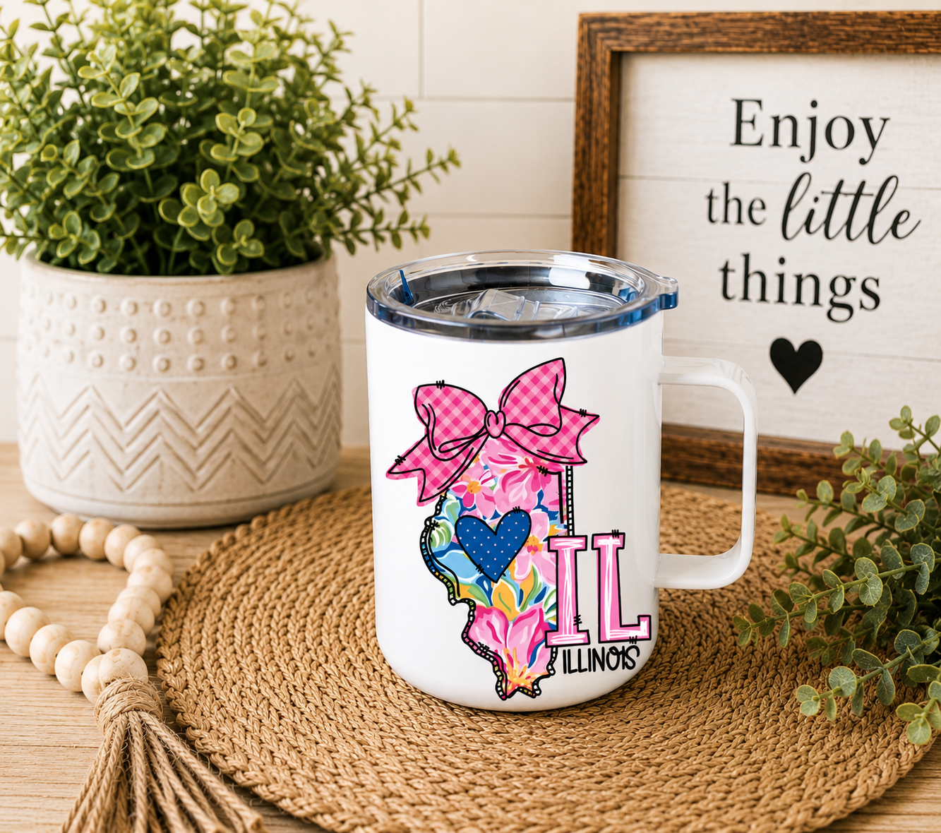 Illinois 12oz Camper Mug, Colorful IL State Coffee Mug, Illinois Gift for Her, Home State Travel Mug