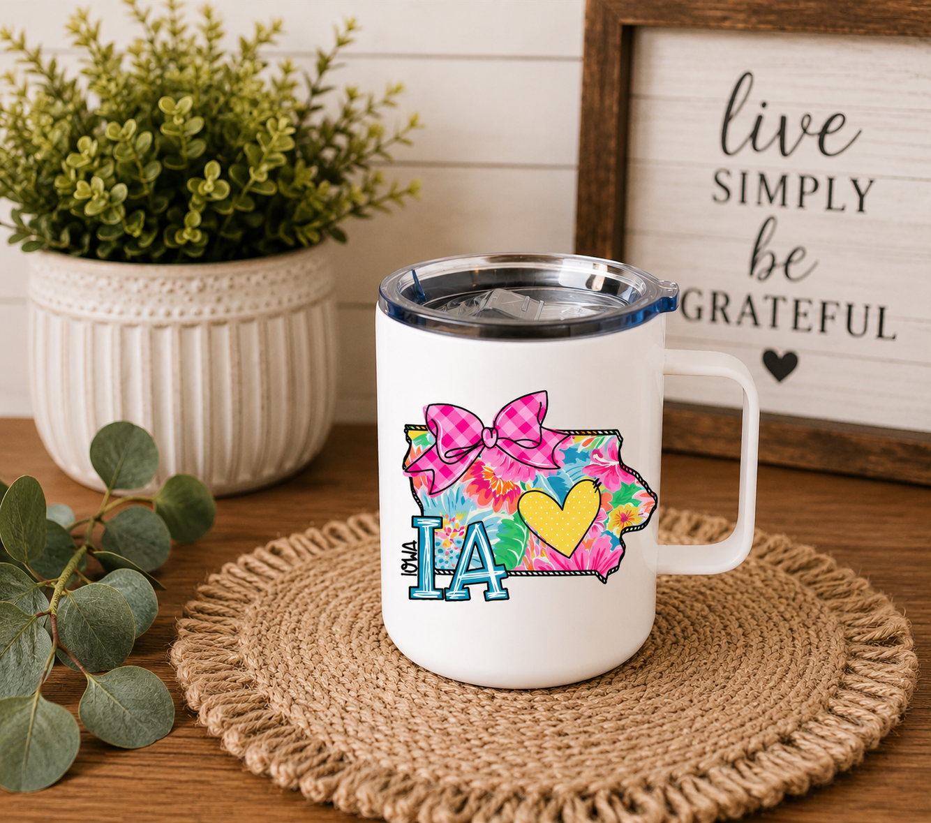 Iowa 12oz Camper Mug, Colorful IA State Coffee Mug, Iowa Gift for Her, Home State Mug
