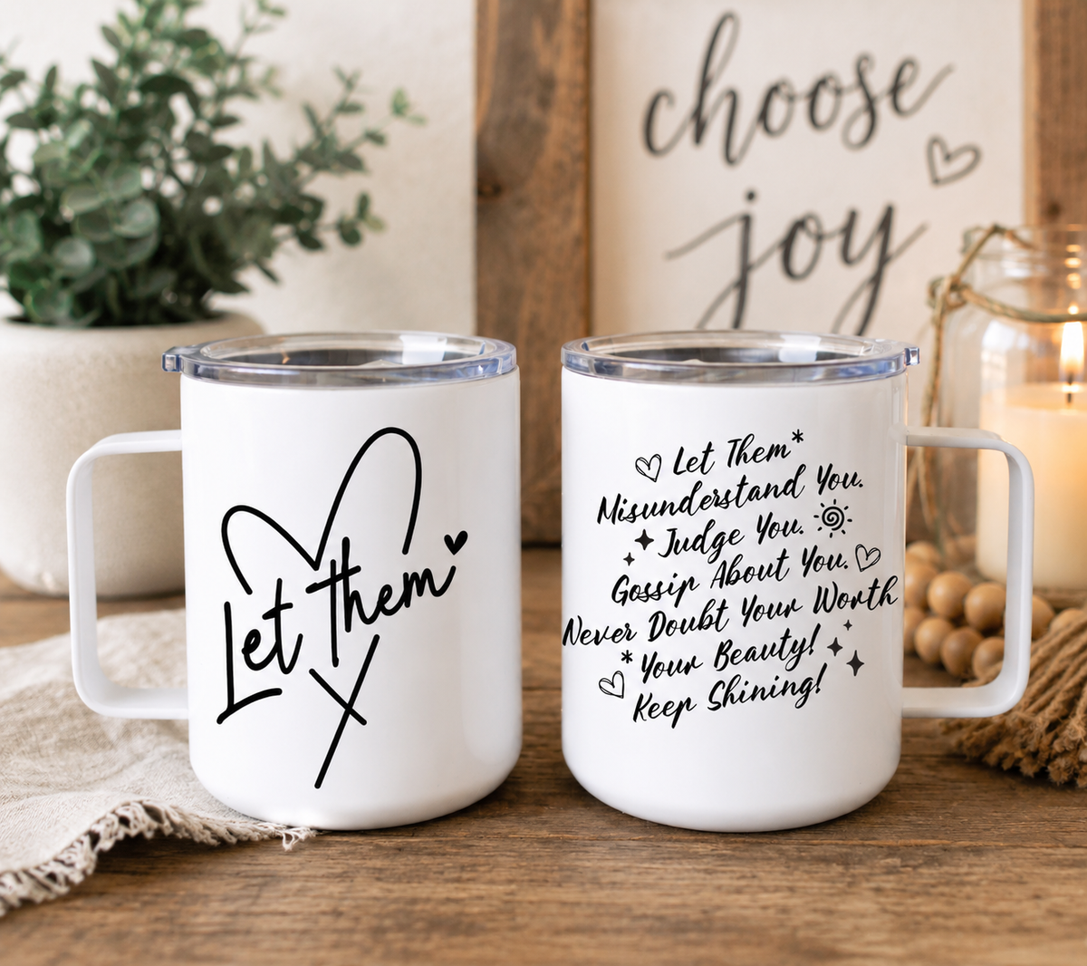 Let Them 12oz Camper Mug, Inspirational Coffee Mug, Motivational Gift for Her, Self Worth Mug