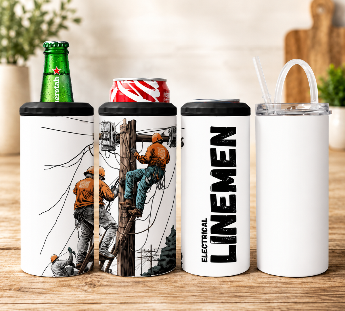 Electrical Lineman 4-in-1 Can Cooler | Utility Worker Gift | Power Line Worker Insulated Drink Holder