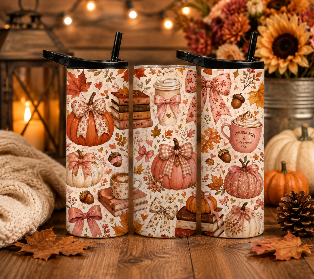 Fall Pumpkin Book Lover 20oz Duo Lid Tumbler