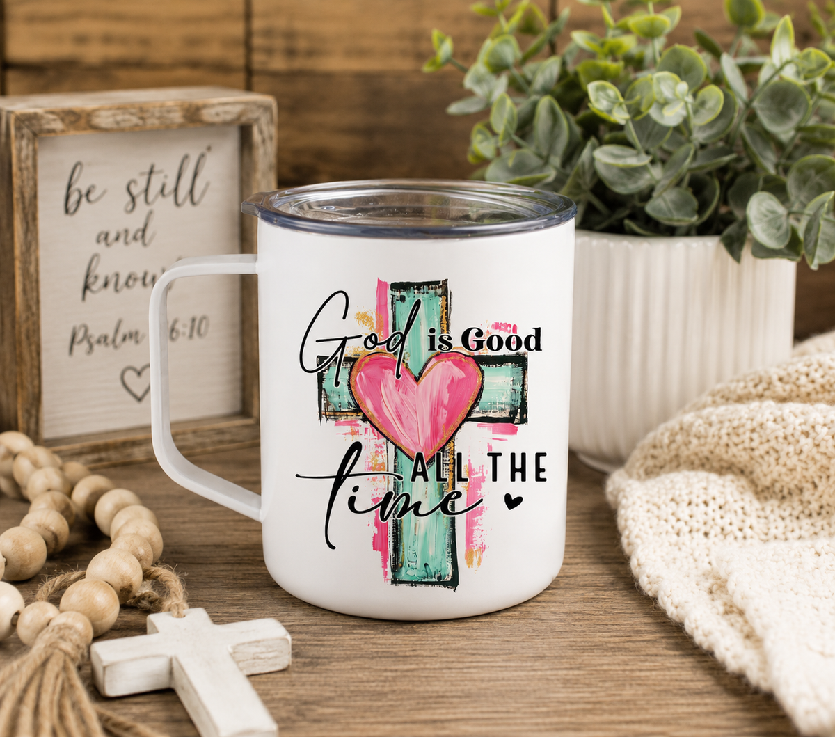 God Is Good All the Time 12oz Camper Mug, Christian Faith Coffee Cup, Inspirational Religious Gift