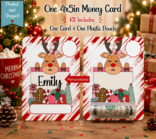 Personalized Reindeer Christmas Money Card | Christmas Cash Gift Holder