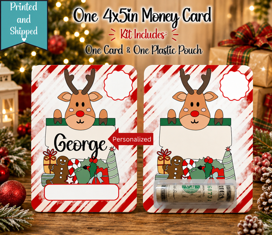 Personalized Reindeer Christmas Money Card | Christmas Cash Gift Holder