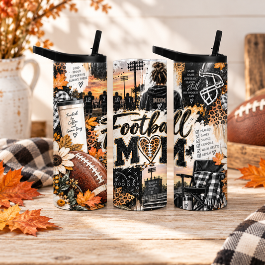 Football Mom 20oz Duo Lid Tumbler | Leopard Print Game Day Cup