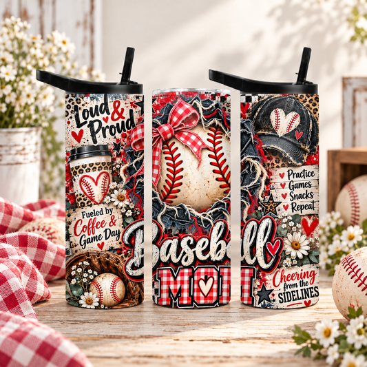 Baseball Mom 20oz Duo Lid Tumbler | Leopard Print Game Day Cup