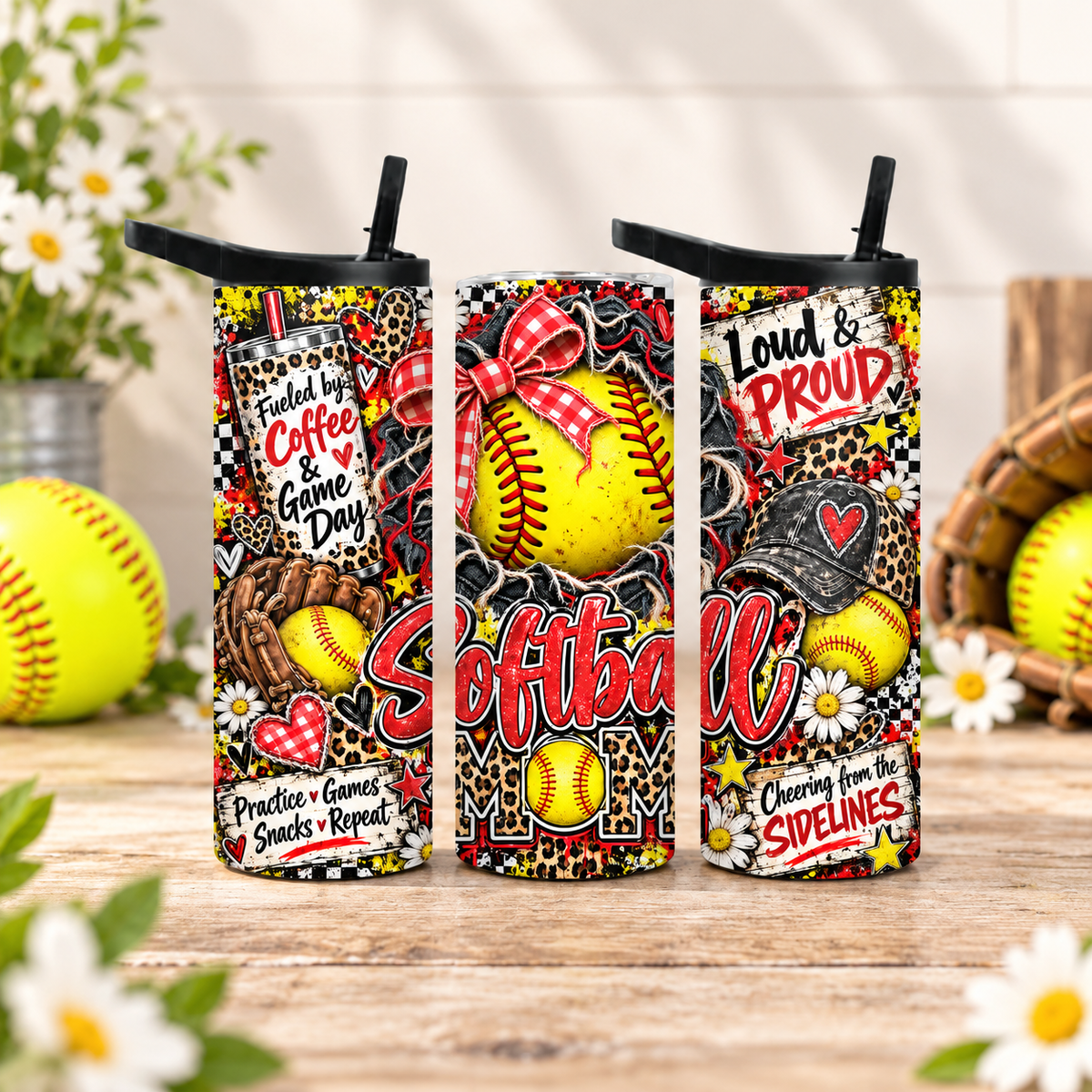 Softball Mom 20oz Duo Lid Tumbler | Leopard Print Game Day Cup
