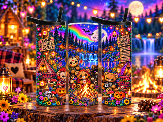 Spooky Camp 20oz Duo Lid Tumbler | Creepy Cute Bear Halloween Design