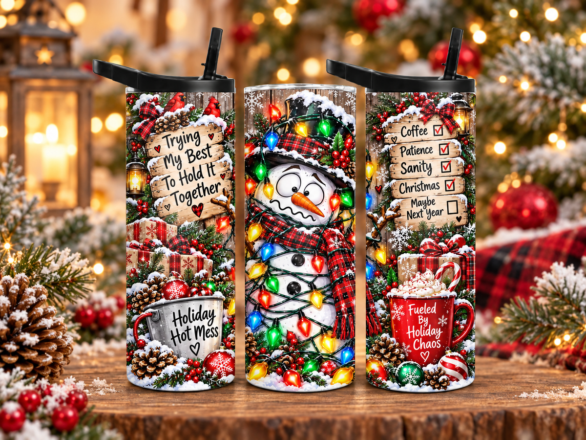 Funny Christmas Snowman 20oz Duo Lid Tumbler | Holiday Hot Mess Cup