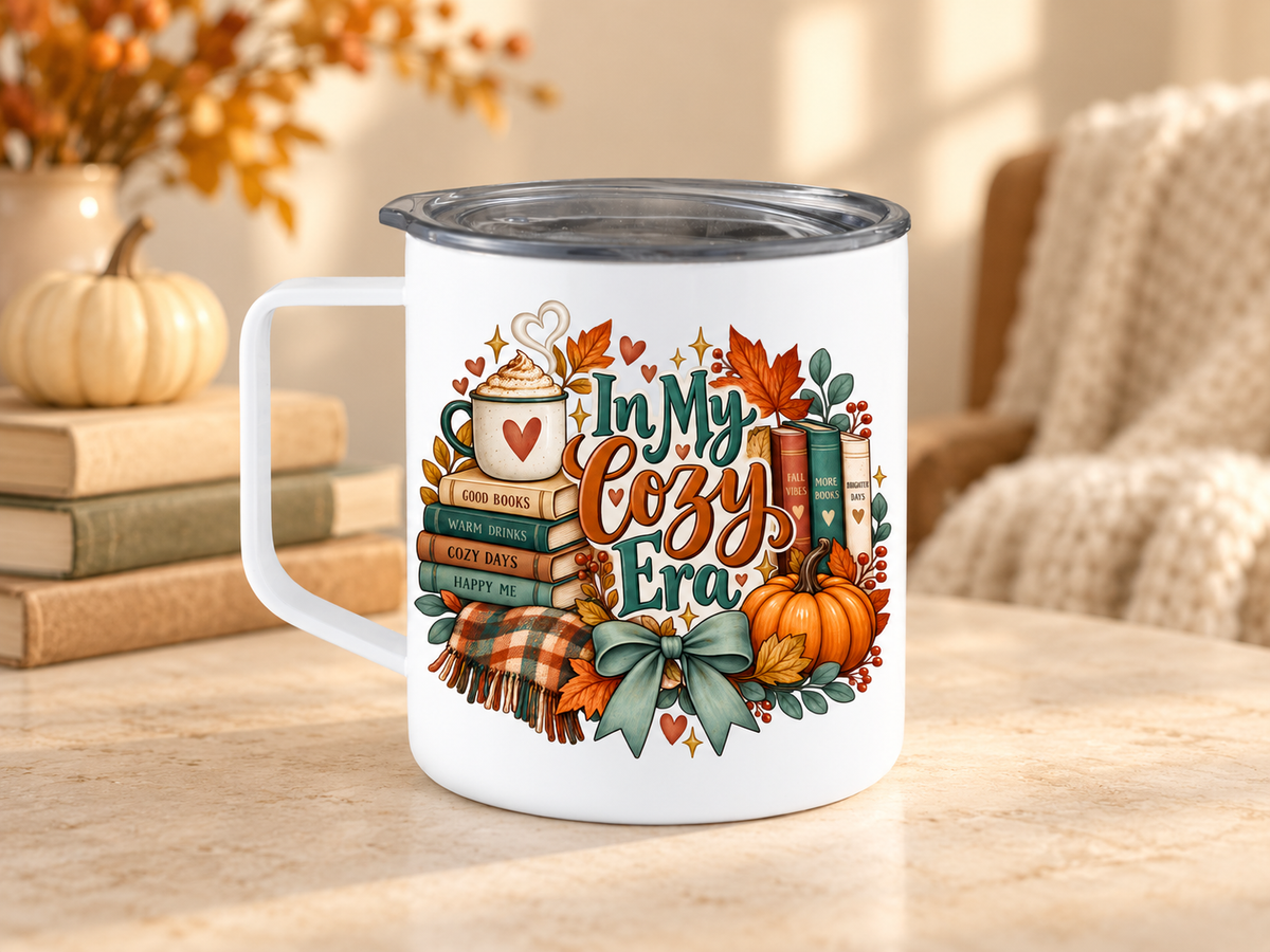 In My Cozy Era Fall 12 oz Camper Mug | Book Lover Autumn Coffee Cup
