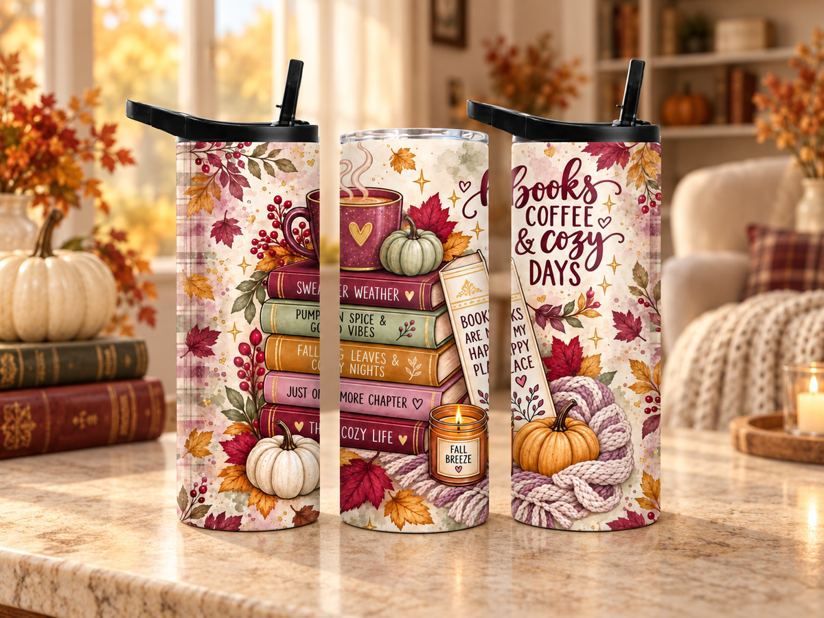 Fall Book Lover 20oz Tumbler | Books Coffee & Cozy Days
