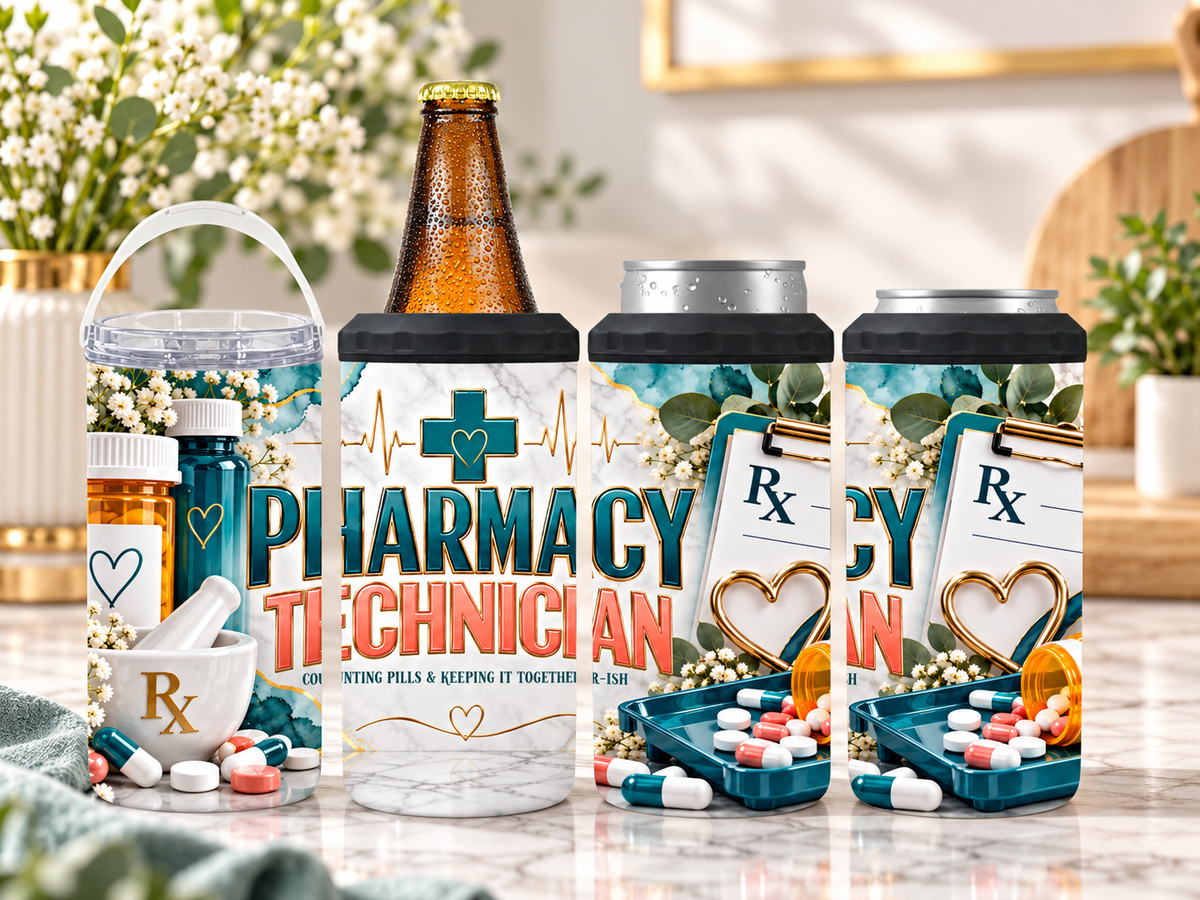 Pharmacy Technician 4-in-1 Can Cooler | Counting Pills & Keeping It Together-ish