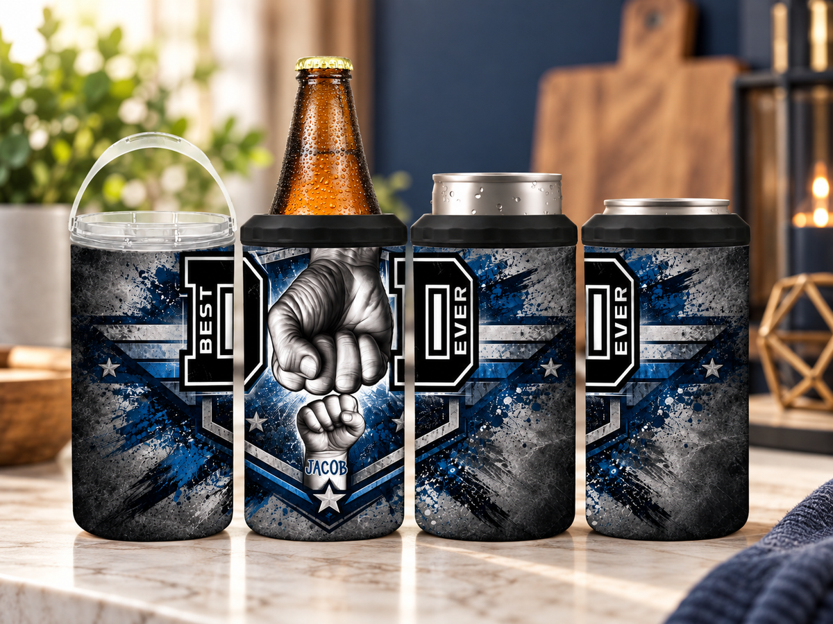 Personalized Best Dad Ever 4-in-1 Can Cooler | Custom Father’s Day Gift