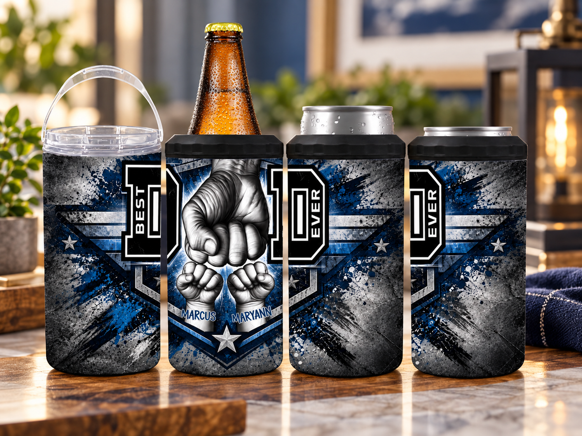 Personalized Best Dad Ever 4-in-1 Can Cooler | Custom Father’s Day Gift
