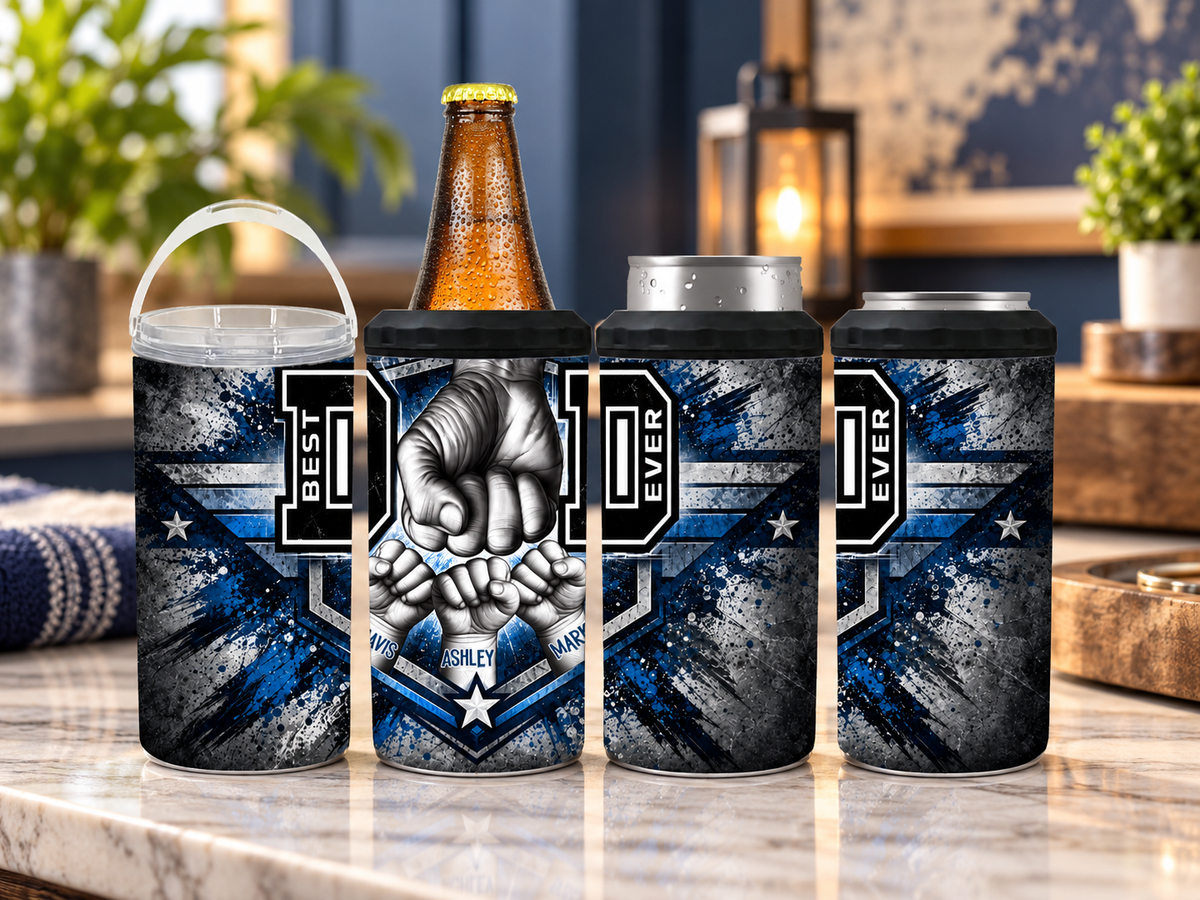 Personalized Best Dad Ever 4-in-1 Can Cooler | Custom Father’s Day Gift
