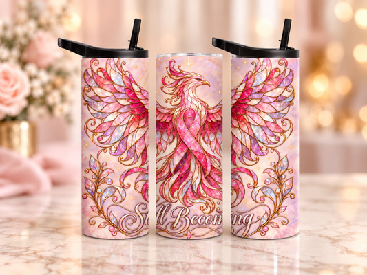 Pink Phoenix Breast Cancer Awareness 20 oz Duo Lid Tumbler | Still Becoming Inspirational Gift