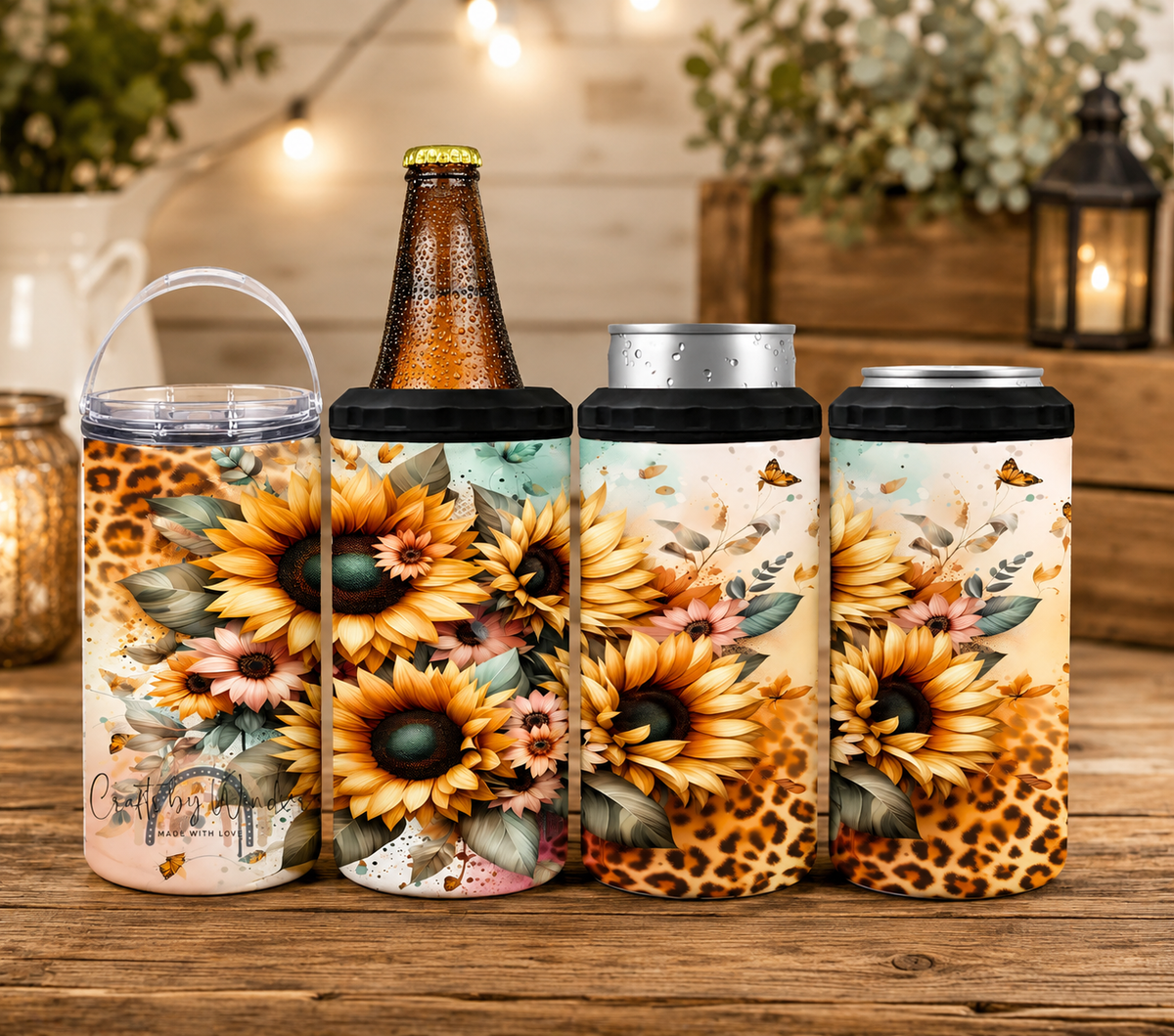 Sunflower Leopard 4-in-1 Can Cooler, Floral Can Cooler, Sunflower Tumbler, Country Girl Gift