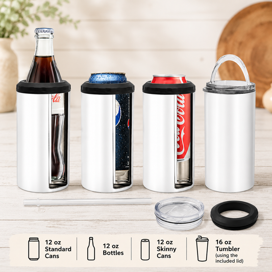 Distressed American Flag 4-in-1 Can Cooler, Patriotic Red White & Blue Drink Holder, USA Tumbler