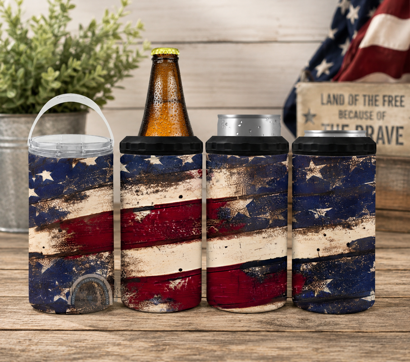 Distressed American Flag Can Cooler