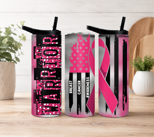 Breast Cancer Awareness 20oz Tumbler, Pink Ribbon Warrior Cup, Breast Cancer Survivor & Support Gift