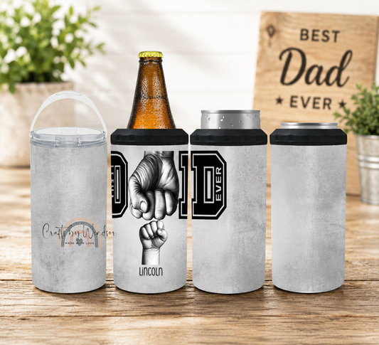 Personalized Dad 4-in-1 Can Cooler, Best Dad Ever Fist Bump Drink Holder, Custom Name Father’s Day Gift
