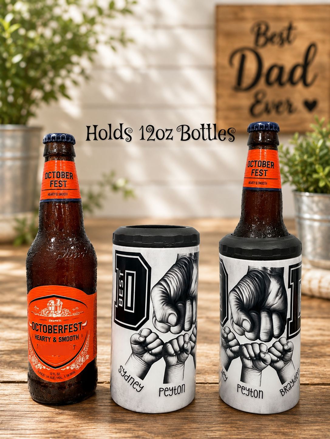Personalized Dad 4-in-1 Can Cooler, Best Dad Ever Fist Bump Drink Holder, Custom Name Father’s Day Gift