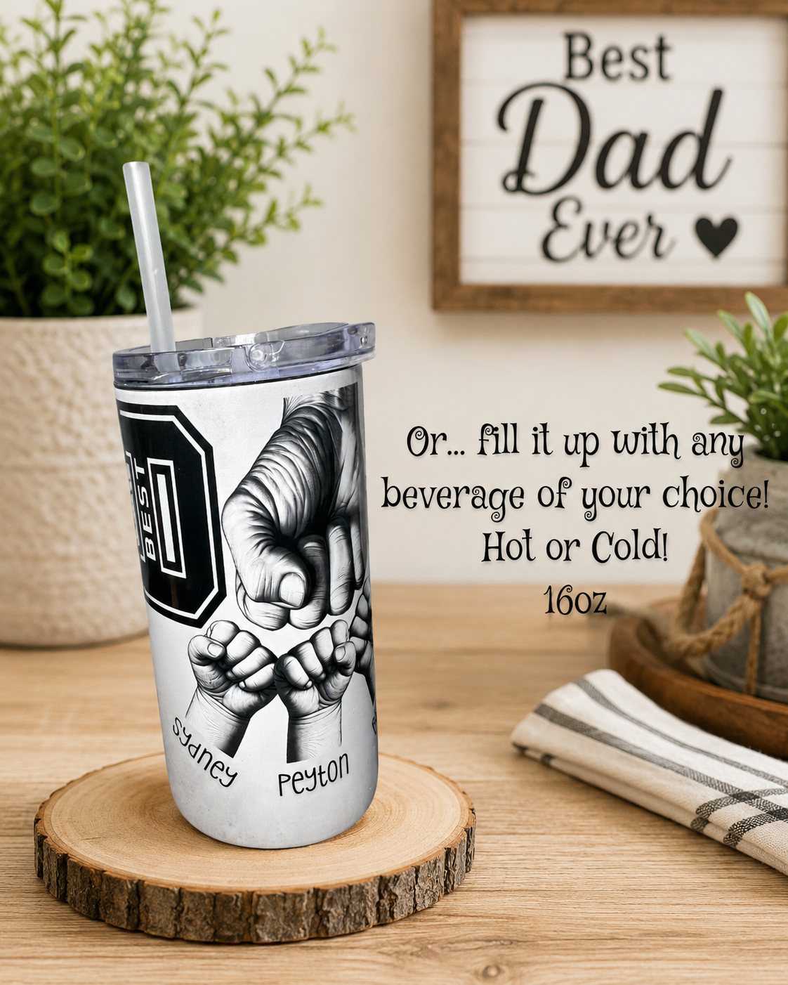 Personalized Dad 4-in-1 Can Cooler, Best Dad Ever Fist Bump Drink Holder, Custom Name Father’s Day Gift