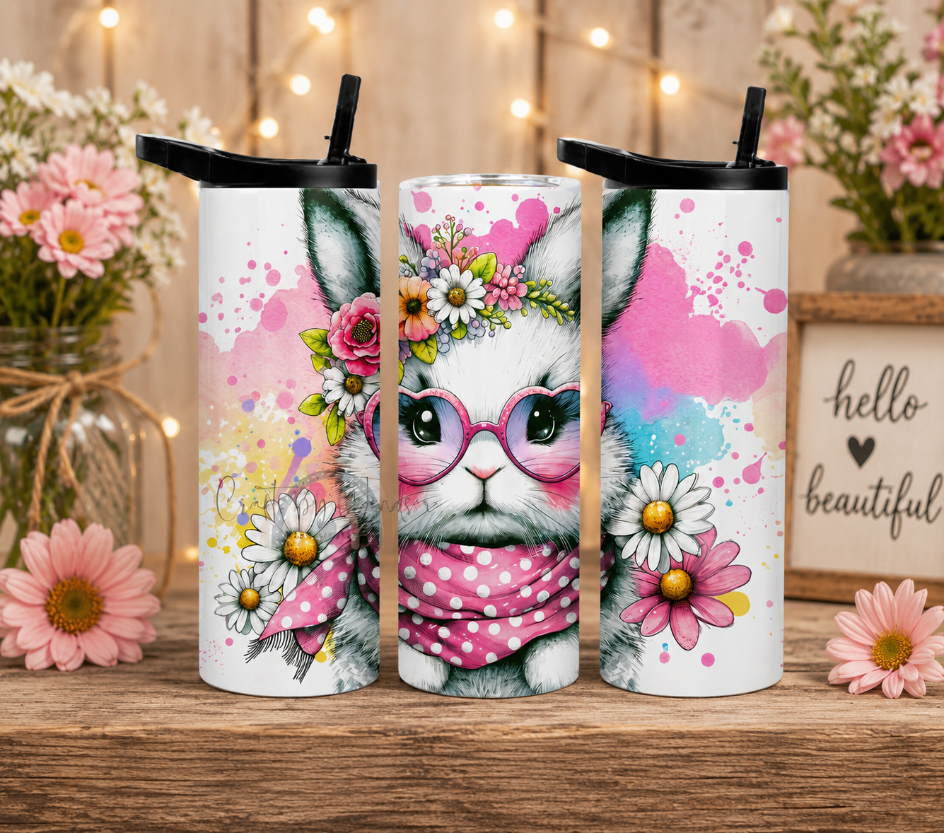 Floral Girly Rabbit Tumbler